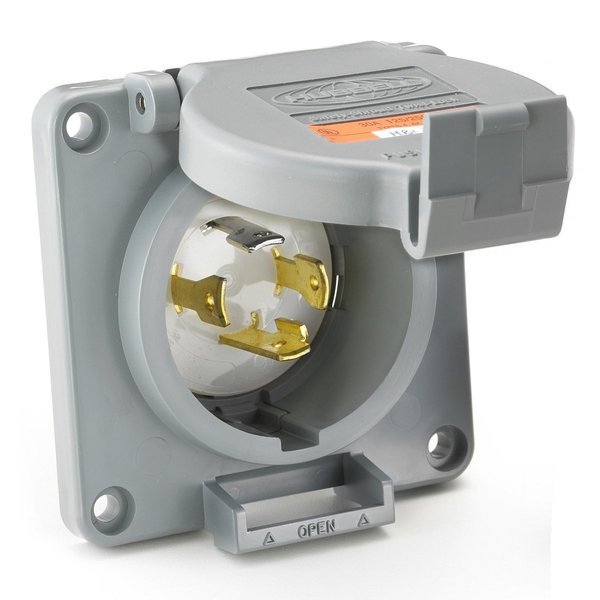 Hubbell Wiring Device-Kellems Locking Devices, Twist-Lock®, Watertight Safety Shroud, Flanged Inlet, 30A 3-Phase Delta 250V AC, L15-30P, Screw Terminal, Reversed Service HBL2725SWR